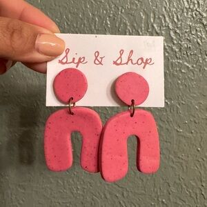 Pink Arch Dangle Earrings - Polymer Clay & speckled